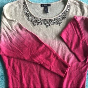 INC Pink Ombré Jewel Neck Sweater